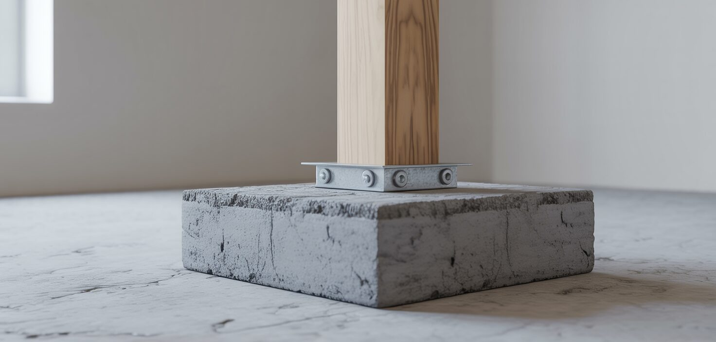 Betongplint med stolpsko för altan. Robust och hållbar konstruktion.