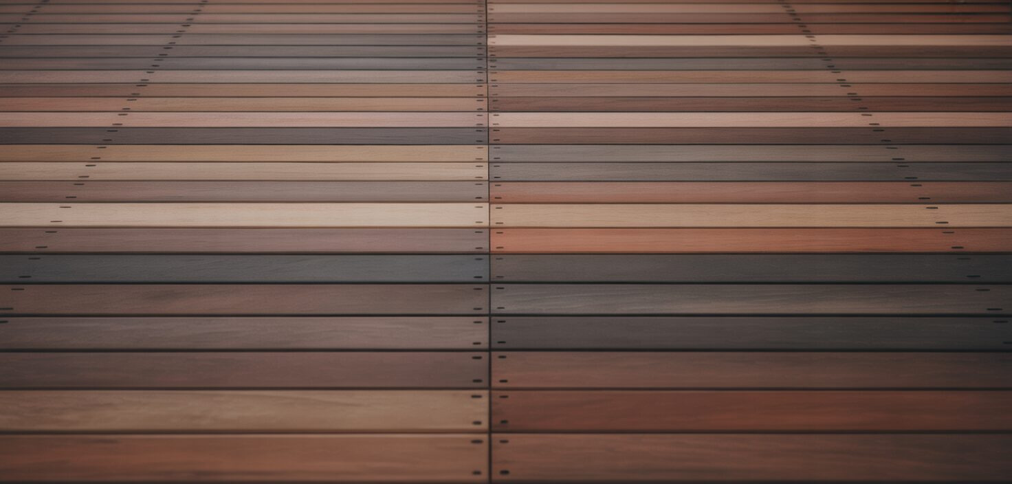 Närbild av kärnfurutrall med tydlig ådring i solljus, med fokus på träets naturliga struktur.